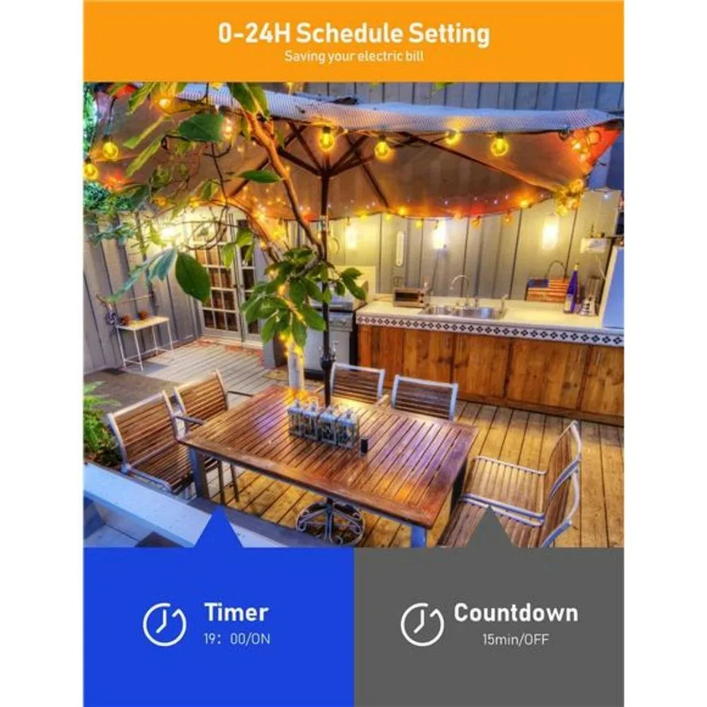 Outdoor String Lights w/ Dimmer - 50Ft Led Patio Light 3 Modes Waterproof Light